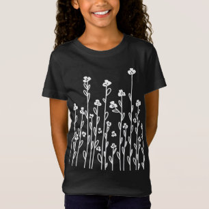 Camiseta Flores silvestres florais, flores brancas e pretas