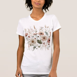 Camiseta Flores silvestres florais rosa e branca