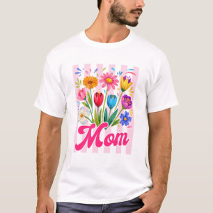 Camiseta Flores Silvestres Listradas Mãe Coquette Laço Flor