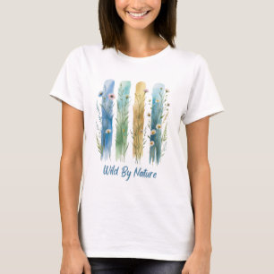 Camiseta Flores Silvestres Natureza Selvagem, Pincelada Azu