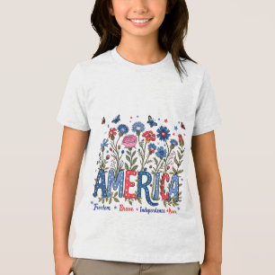 Camiseta Flores Silvestres Patrióticas Americanas Quatro de