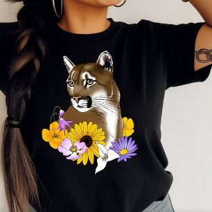Camiseta Flores Silvestres Puma Leão-da-Montanha Cougar