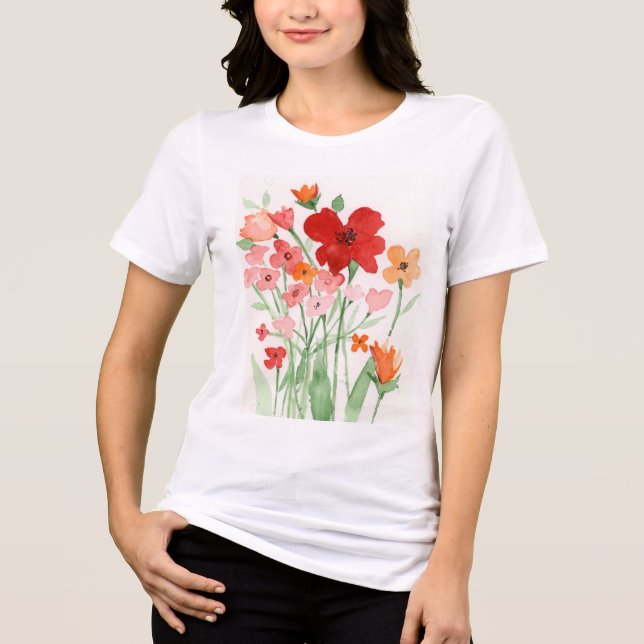 Camiseta Flores Silvestres Vermelhas e Rosas (Frente)