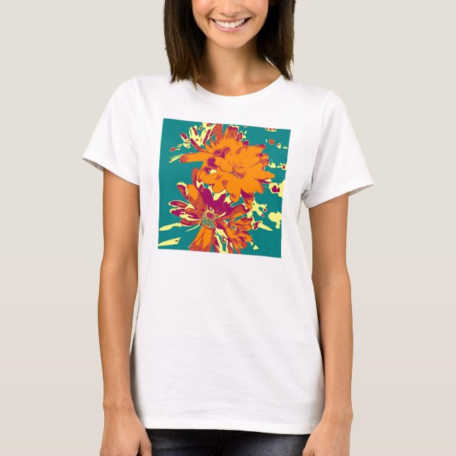 Camiseta Flores sobre fundo azul (Frente)