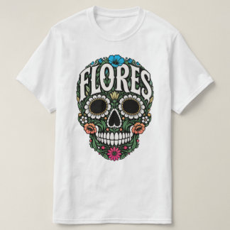 Camiseta flores sobrenome crânio de açúcar