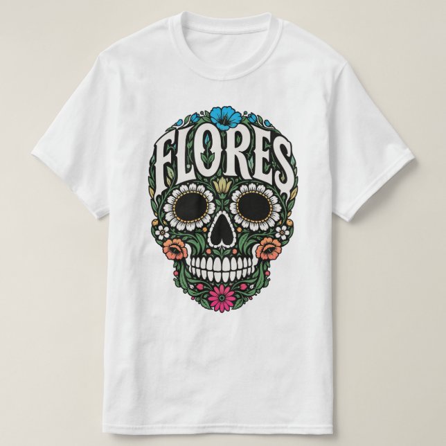 Camiseta flores sobrenome crânio de açúcar (Frente do Design)