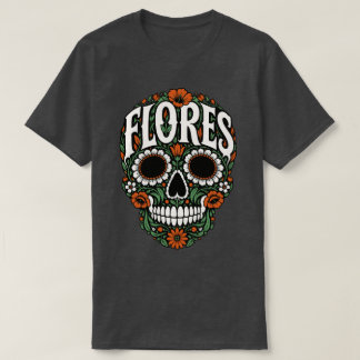 Camiseta flores sobrenome crânio de açúcar