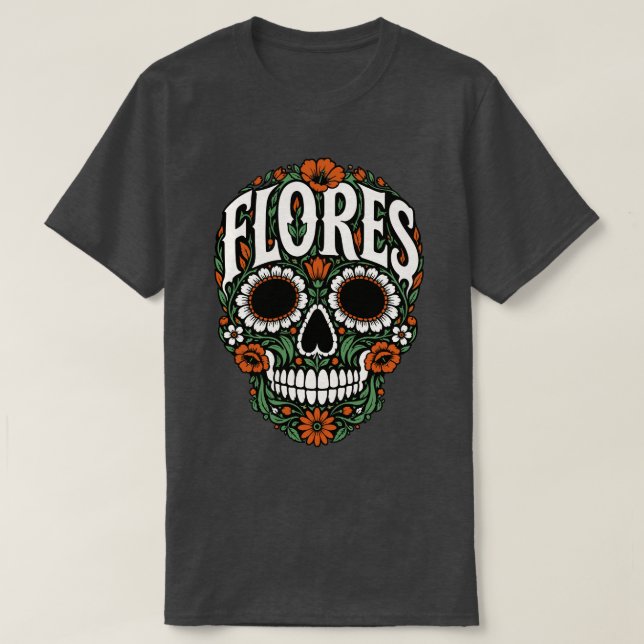 Camiseta flores sobrenome crânio de açúcar (Frente do Design)