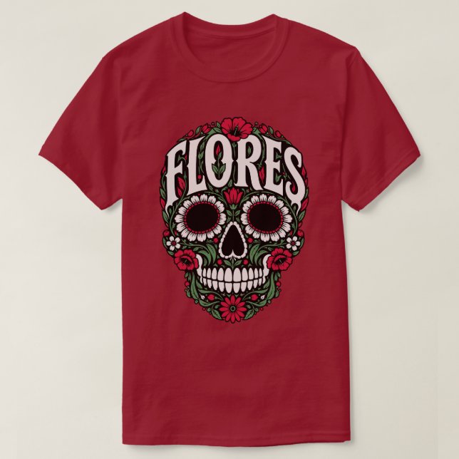Camiseta flores sobrenome crânio de açúcar (Frente do Design)