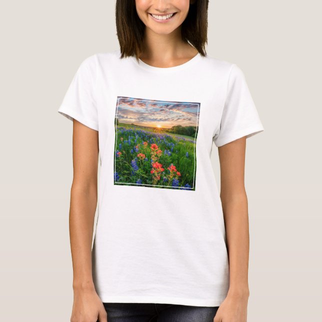 Camiseta Flores | Texas Bluebonnets e Pincel da Índia (Frente)