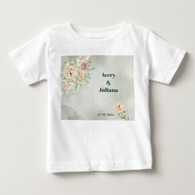 Camiseta Flores Tons Terrosos Boho Elegante Verde Sage (Frente)