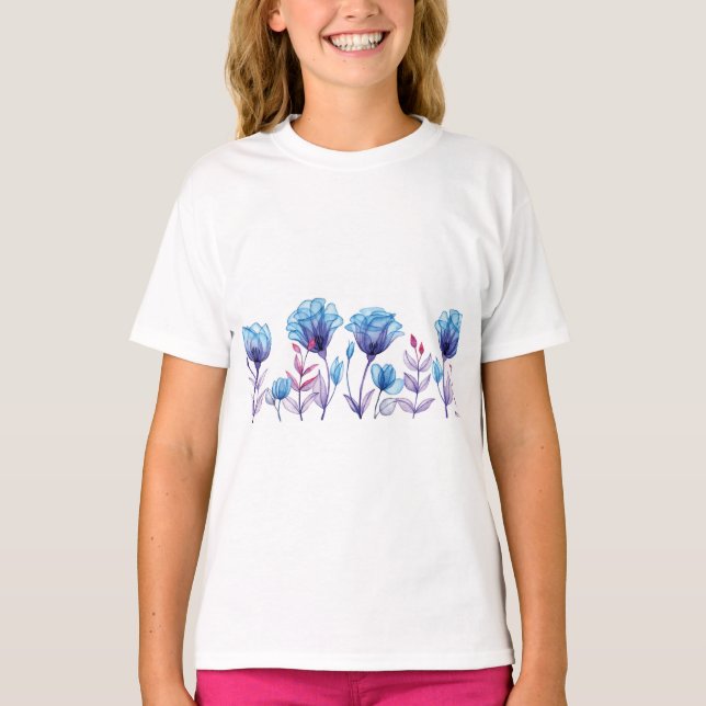 Camiseta Flores transparentes azuis (Frente)