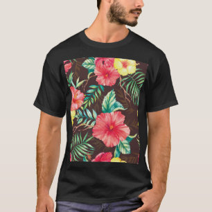 Camiseta Flores Tropicais Coloridas Fundo Escuro