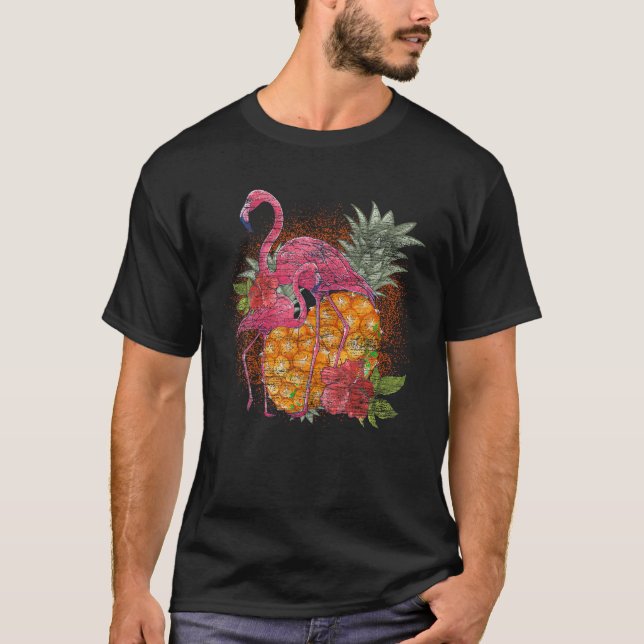 Camiseta Flores Tropicais de abacaxi Rosa-Rosa-Flamingo (Frente)