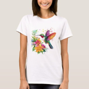 Camiseta Flores Tropicais De Hummingbird