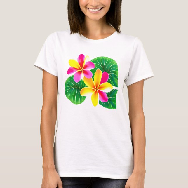 Camiseta Flores Tropicais De Plumeria (Frente)