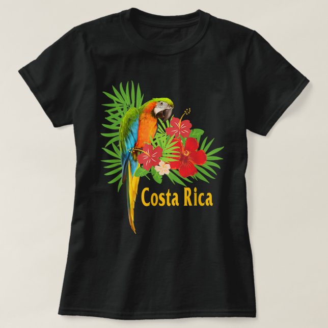Camiseta Flores Tropicais do Papagaio da Costa Rica (Frente do Design)