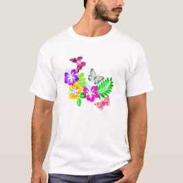 Camiseta Flores tropicais e borboletas de ver-tru