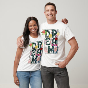 Camiseta Flores tropicais e tipografia de folhagens