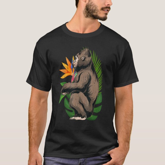 Camiseta Flores Tropicais Macaco Ape Zoo Animal Exótico Gor (Frente)