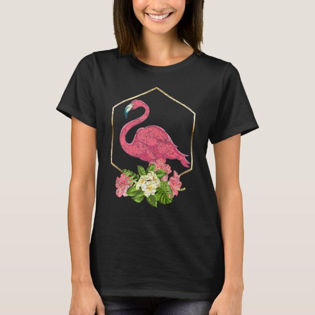 Camiseta Flores Tropicais Pássaros Exóticos Flor Rosa Fl (Frente)