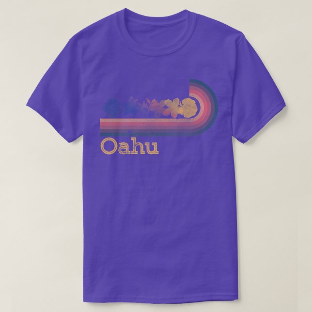 Camiseta Flores Tropicais Retro Oahu, Estilo 80s Surfar (Frente do Design)