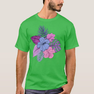 Camiseta Flores tropicais roxas e rosadas