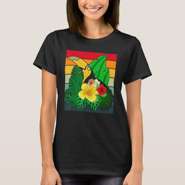 Camiseta Flores Tropicais Zoo Aves Animais Exóticos Retro T (Frente)