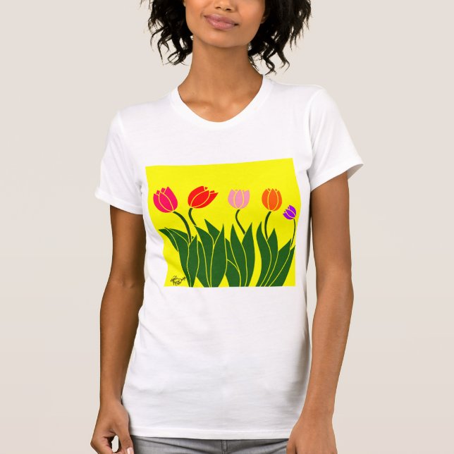 Camiseta flores tulipas coloridas (Frente)