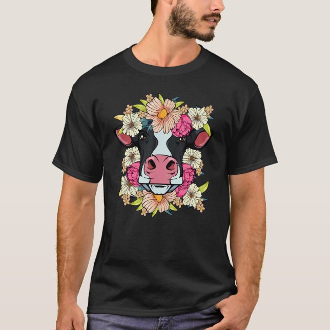 Camiseta Flores Vaca Primavera Natureza Floral Direitos dos (Frente)