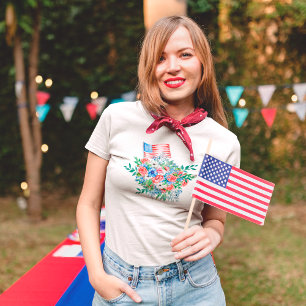 Camiseta Flores Vermelhas Brancas E Azuis Patrióticas 4 De 