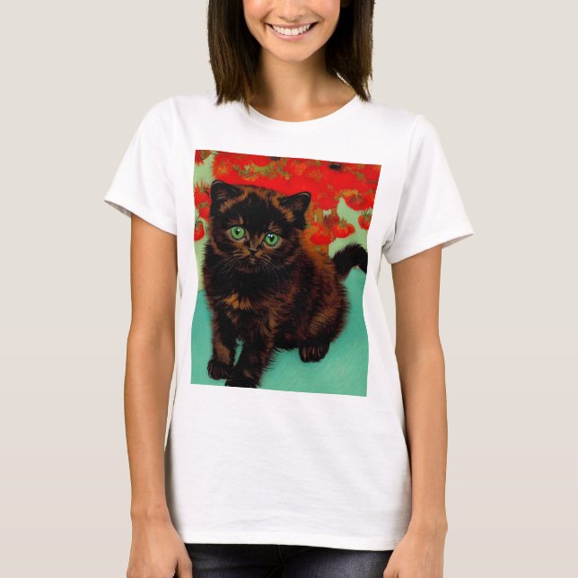 Camiseta Flores Vermelhas de Gogh Pretas (Frente)