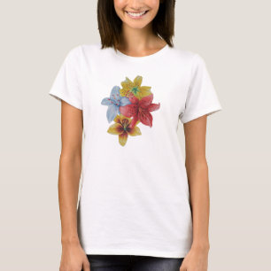 Camiseta Flores vermelhas e amarelas Lily flores, arte flor