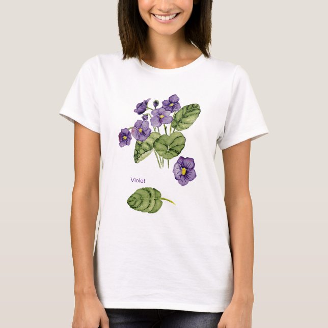 Camiseta Flores violetas cor d'água roxa (Frente)