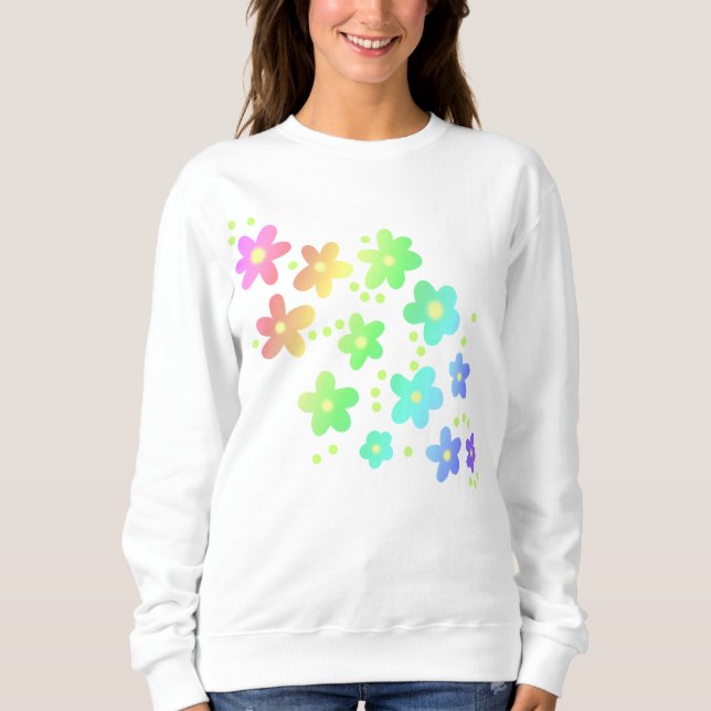 Camiseta Flores Whimsical Rainbow Sweatshirt (Frente)