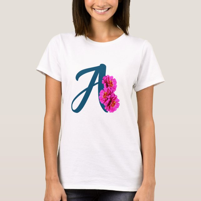 Camiseta Flores Zinnia Monograma Inicial A (Frente)