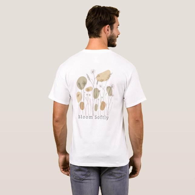 Camiseta Floresça Suavemente — Arte de Linha de Flores Silv (Parte Traseira Completa)