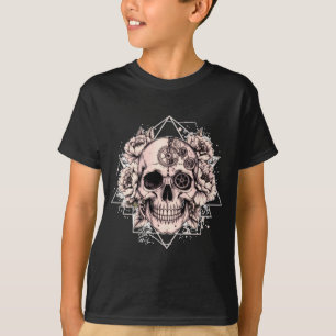 Camiseta "Florescer Mecânico" – Crânio Gótico com Engrenage