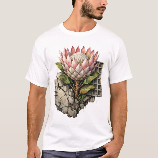 Camiseta Florescimento Concreto — Contraste Botânico Urbano (Frente)