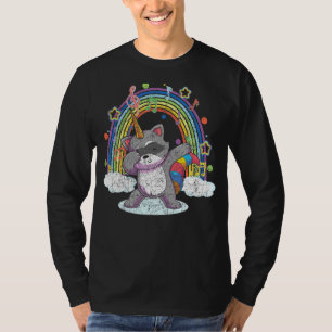 Camiseta Floresta Animal Rainbow Raccoonicorn Dabbing Racco