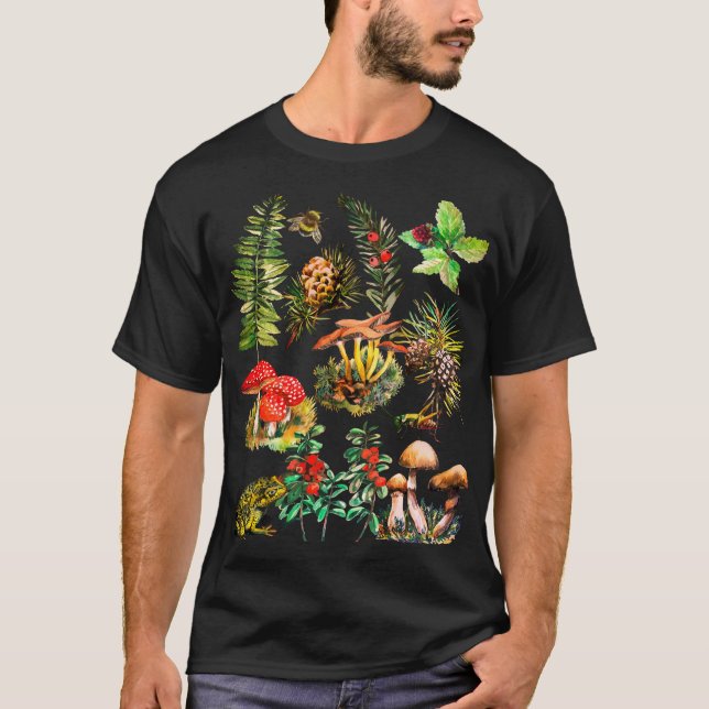 Camiseta Floresta, cogumelos selvagens (Frente)