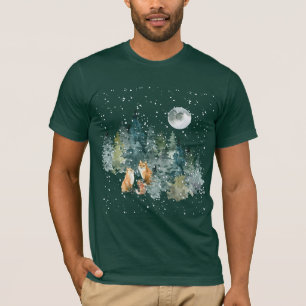 Camiseta Floresta da Família Fox com Lua Cheia