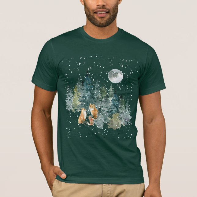 Camiseta Floresta da Família Fox com Lua Cheia (Frente)