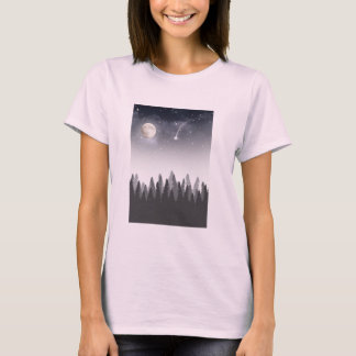 Camiseta Floresta da Lua Mística Paisagem Noturna Estrelada