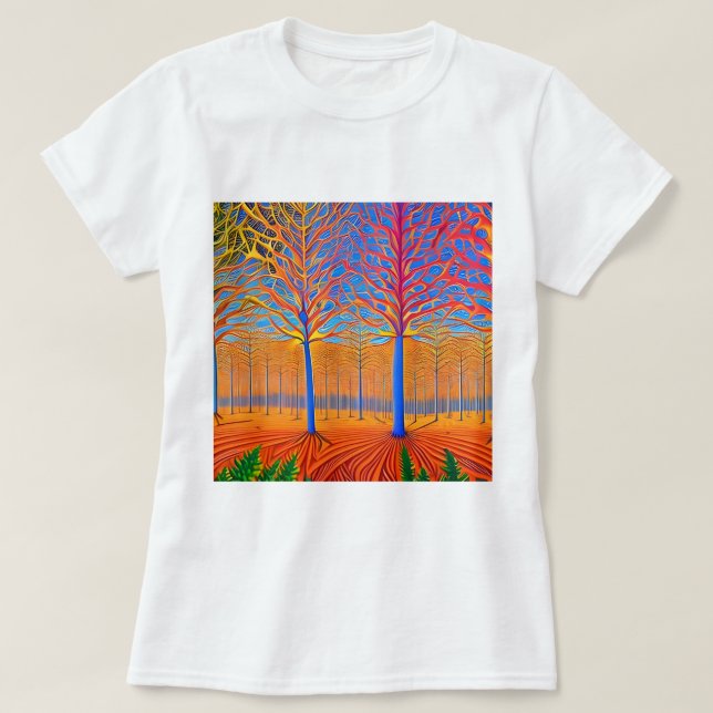 Camiseta Floresta de Arte Moderna e Atormentada (Frente do Design)