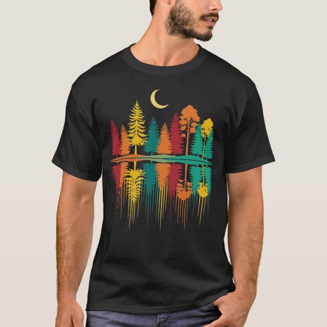 Camiseta Floresta de árvores de reflexão da natureza ao ar  (Frente)