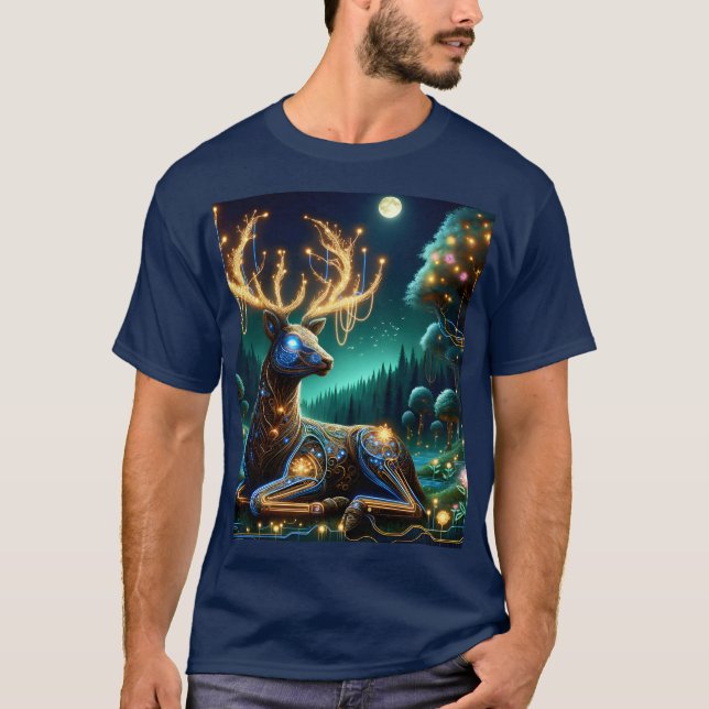 Camiseta Floresta de Cervo Cibernético Fofo de Fantasia (Frente)