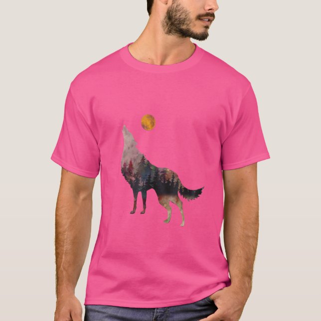 Camiseta Floresta de lobo-guincho com lua de cheio e (Frente)
