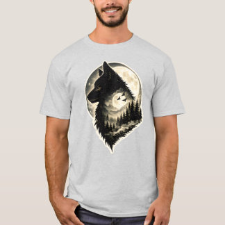 Camiseta Floresta de Lobo Silhueta da Natureza Fauna Sob a