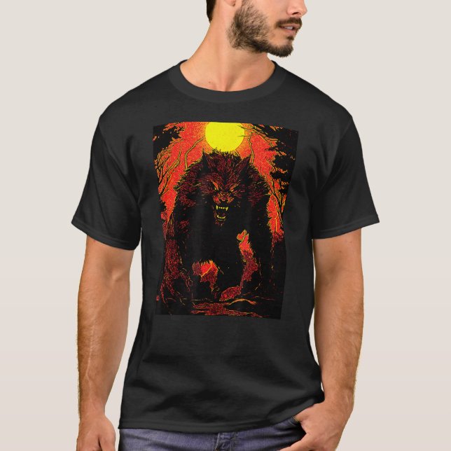 Camiseta Floresta de Lua Noite de Cinema do Lobisomem Vinta (Frente)